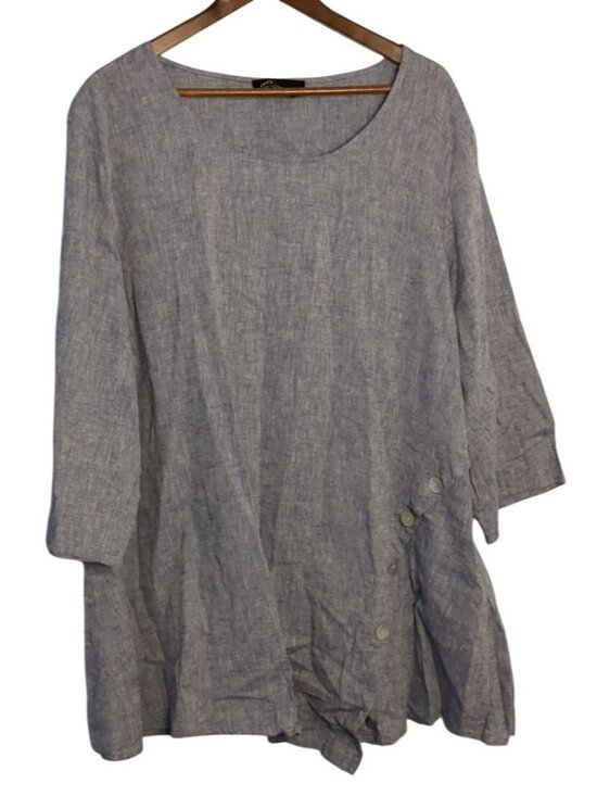 JNY Jones New York Tops - JNY Jones New York Womens Blue Tunic Top Linen Blend Asymmetric Buttons Relaxed
